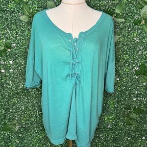 Wildfox Teal Lace-Up Top